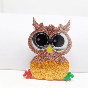 Adorable Acrylic Owl in Pumpkin Brooch